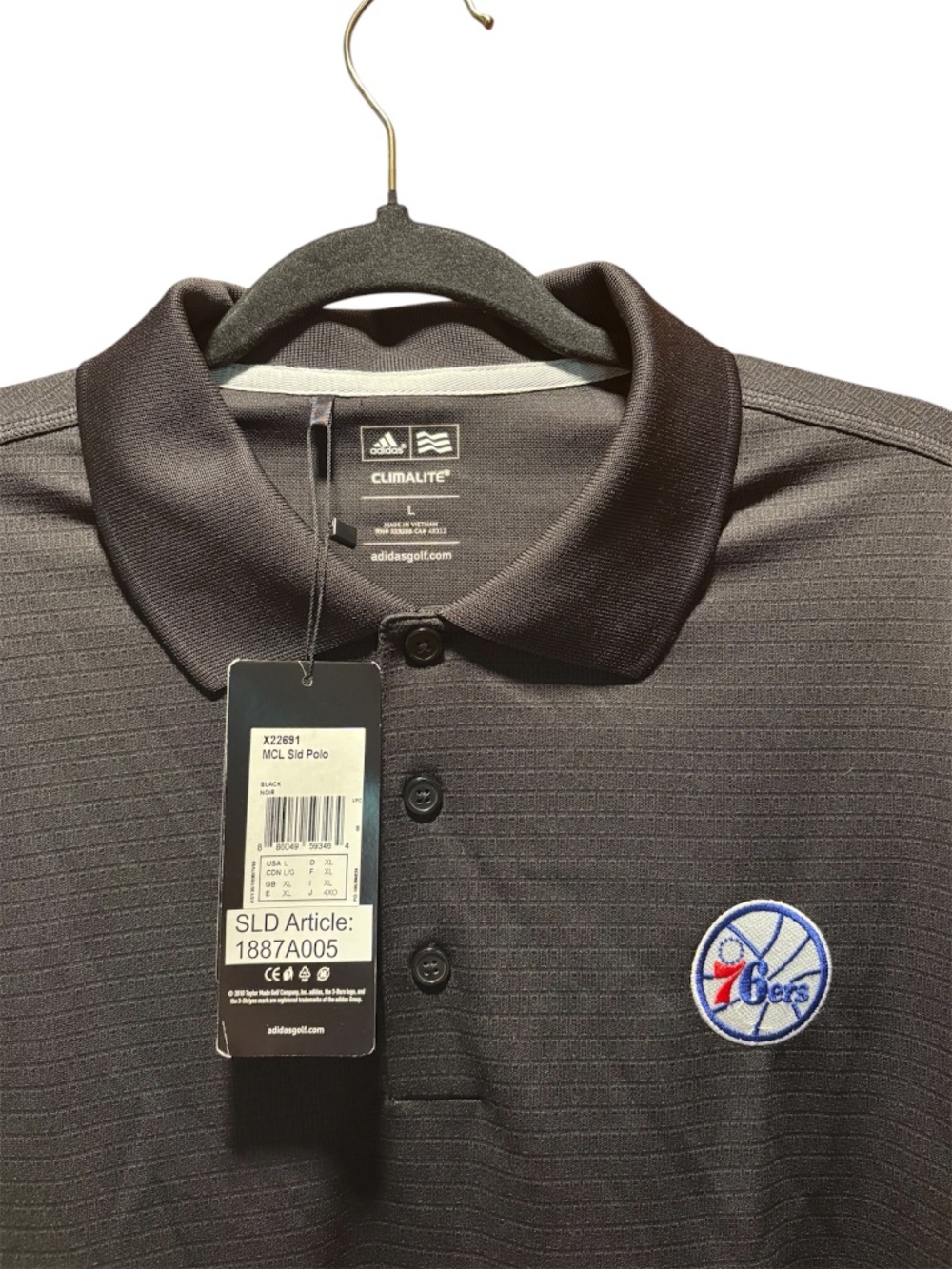NWT Adidas 76ers Men’s Black Golf Polo Large - Picture 2 of 7
